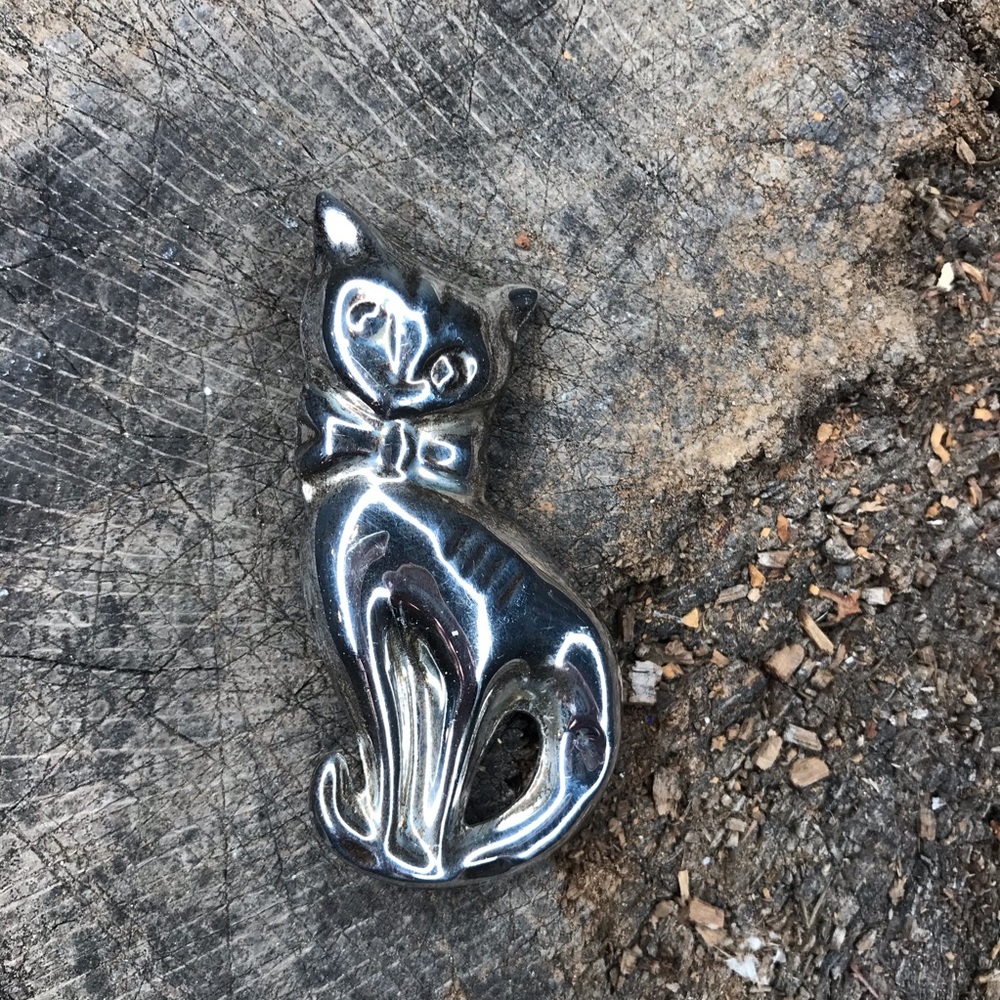 Taxco vintage sterling cat pin Mexican silver - Picture 4 of 8